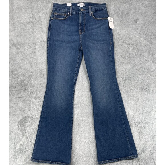 Good American Jeans Womens 8 X 29 Blue Denim Petite Flare Mid Rise Skinny Fit